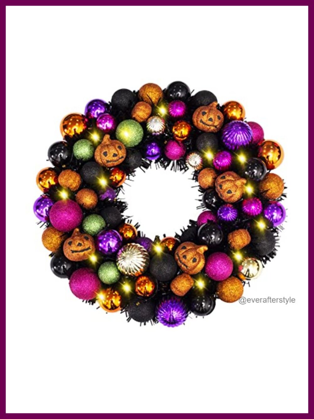 18 Inch Halloween Ball Wreath with LED Lights Pumpkin Ornaments